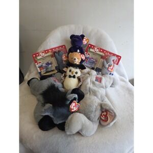 Beanie Babies Lot Of 7-Lefty & Righty, Hope, Graduation Owl, Princess Diana Bear